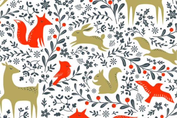 植物花卉麋鹿狐狸兔子印花矢量图服装纺织面料数码印花花型素材