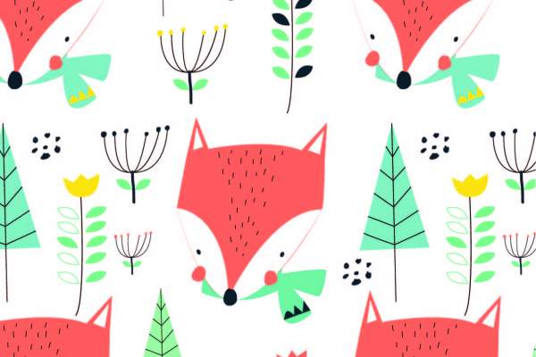 卡通动物狐狸印花矢量图服装纺织面料数码印花花型素材