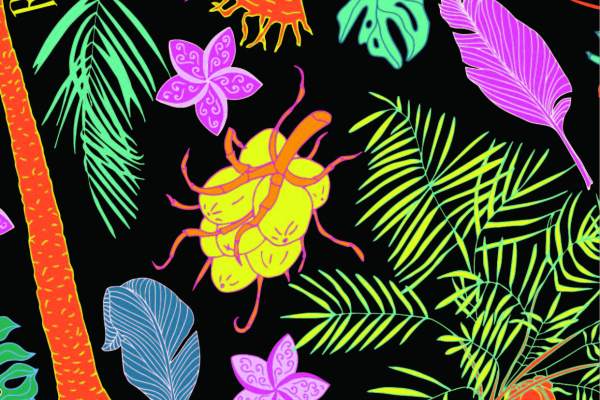 植物花卉字母拼接印花矢量图服装纺织面料数码印花花型素材