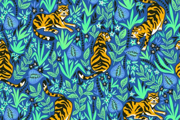 植物花卉动物老虎印花矢量图服装纺织面料数码印花花型素材