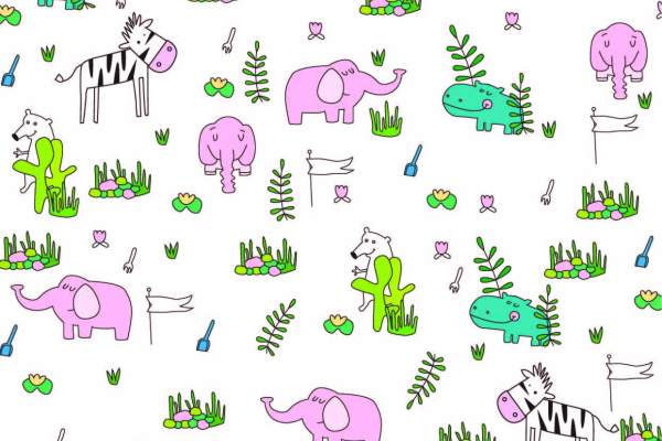 卡通动物大象奶牛印花矢量图服装纺织面料数码印花花型素材