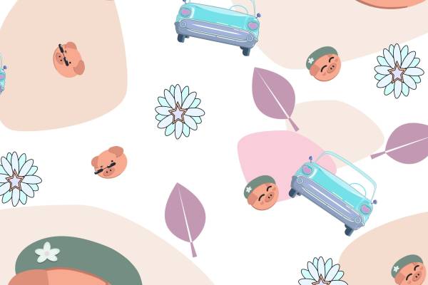 卡通图案卡通动物猪交通运输汽车印花矢量图服装纺织面料数码印花花型