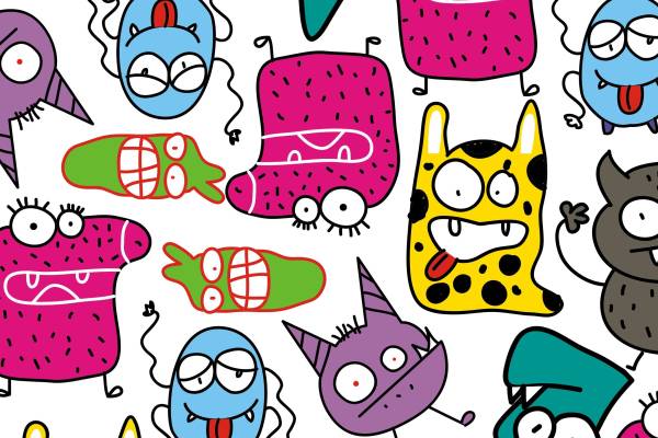 卡通图案卡通人物Q版人物怪兽印花矢量图服装纺织面料数码印花花型素材