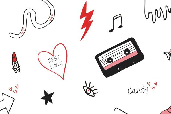 美食世界零食人物图案五官卡通图案卡通动物蛇几何图形星星印花矢量图