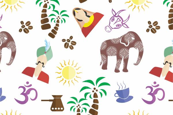 人物图案人物插画植物花卉树木自然风光太阳卡通图案卡通动物大象印花矢量图