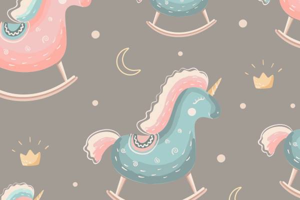 卡通独角兽印花矢量图服装纺织面料数码印花花型素材