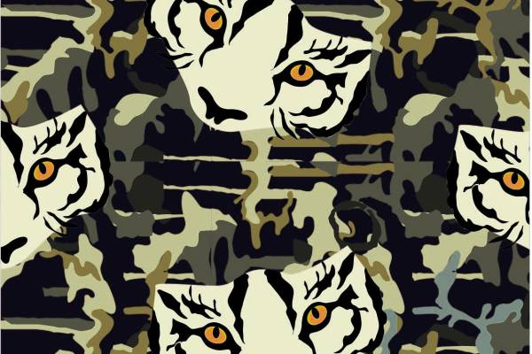 几何迷彩动物老虎头像印花矢量图服装纺织面料数码印花花型素材