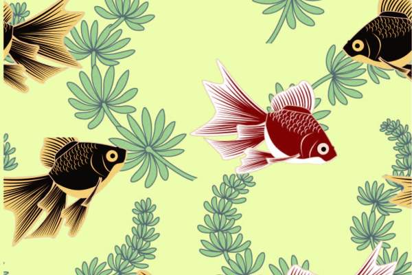 植物叶子金鱼拼接印花矢量图服装纺织面料数码印花花型素材