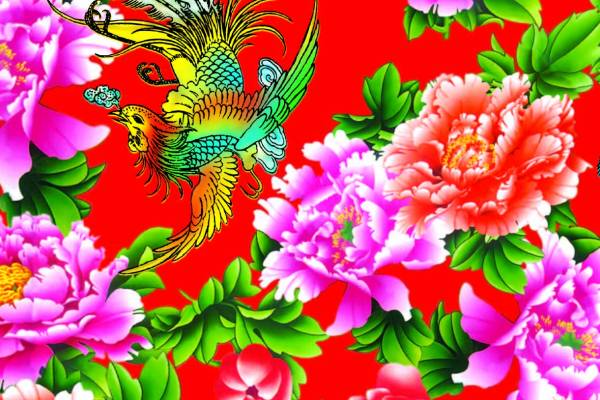 中国风植物牡丹花卉凤凰印花矢量图服装纺织面料数码印花花型素材