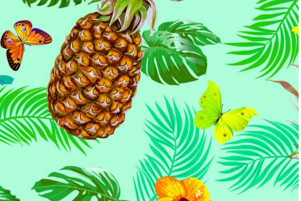 热带风植物花纹菠萝印花矢量图服装纺织面料数码印花花型素材