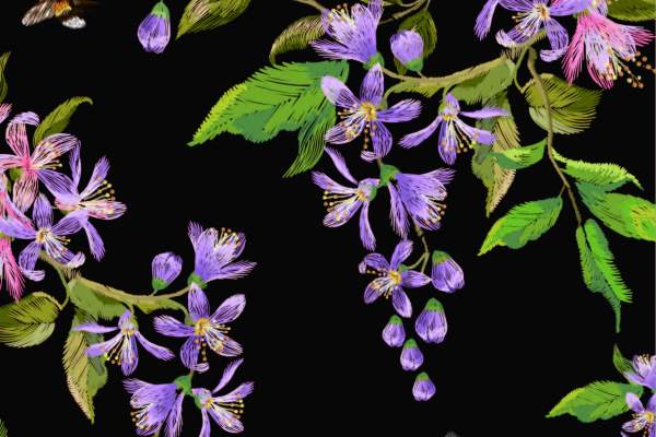 植物花纹蝴蝶印花矢量图