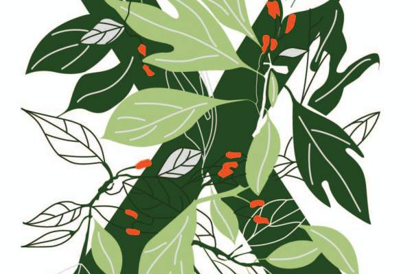 植物花纹字母X印花矢量图服装裁片T恤烫图印花花型素材