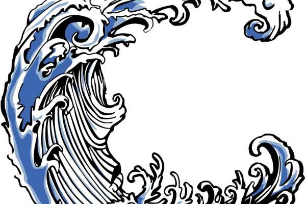 海浪印花矢量图服装裁片T恤烫图印花花型素材