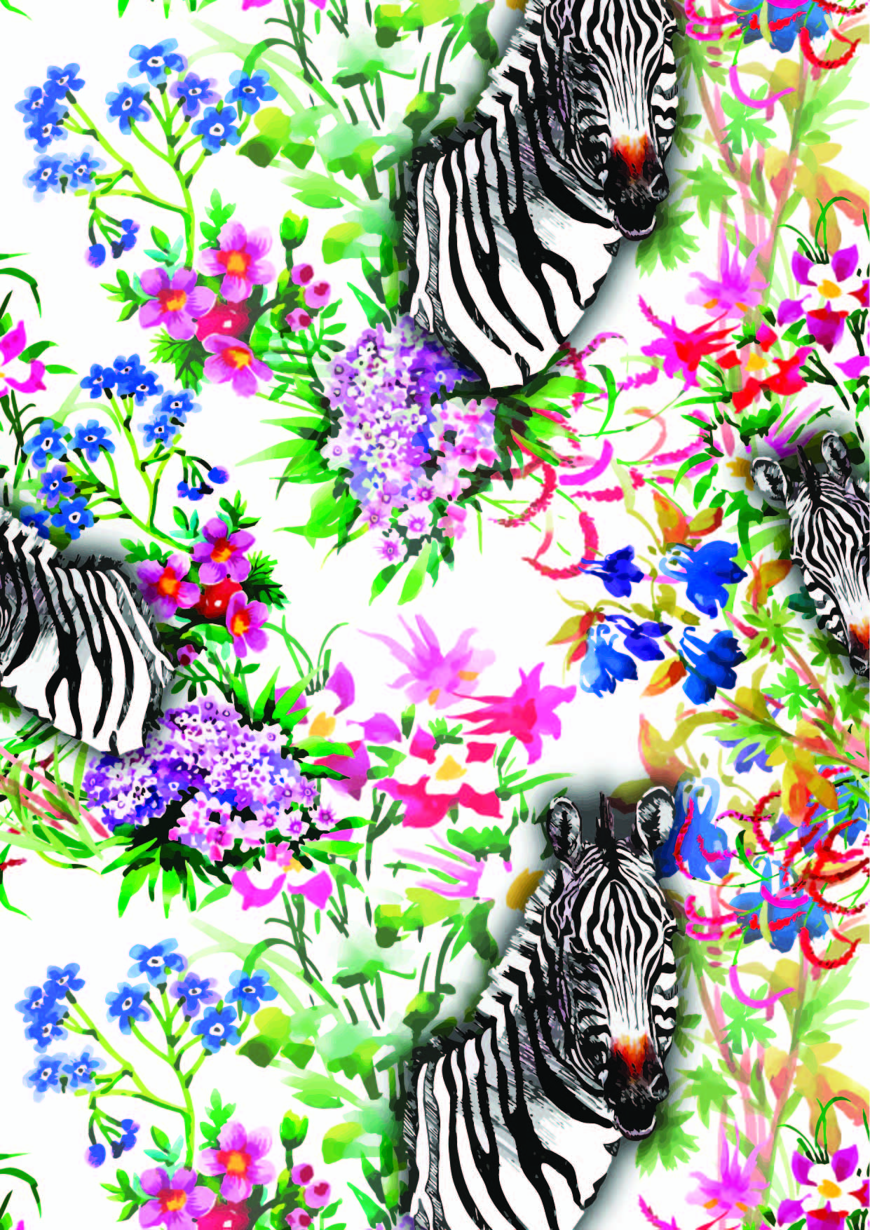 植物花卉动物斑马图案印花矢量图服装纺织面料数码印花花型素材