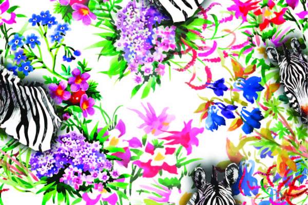 植物花卉动物斑马图案印花矢量图服装纺织面料数码印花花型素材