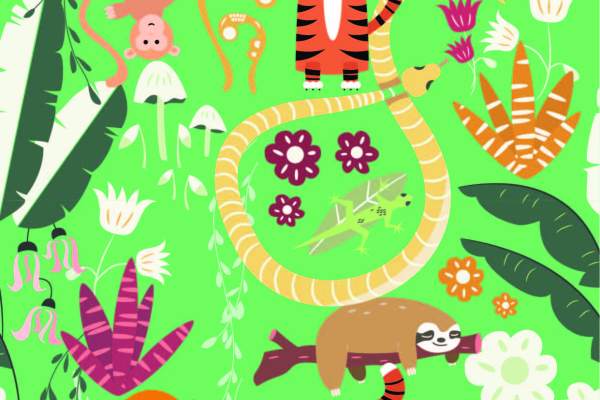 卡通动物植物花纹印花矢量图服装纺织面料数码印花花型素材