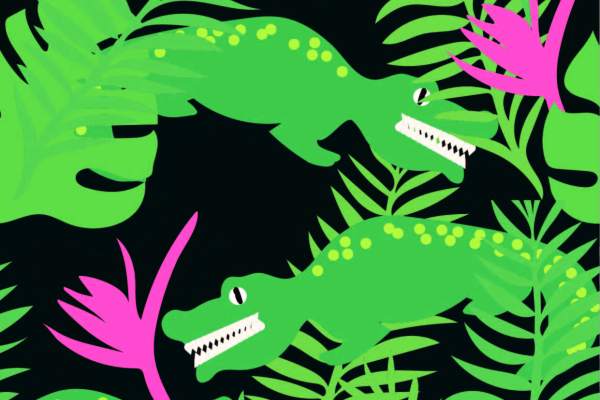 卡通植物花纹鳄鱼印花矢量图服装纺织面料数码印花花型素材