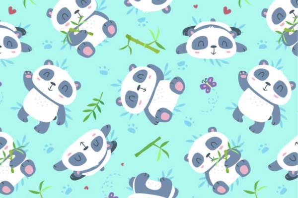 卡通动物大熊猫竹子印花矢量图服装纺织面料数码印花花型素材