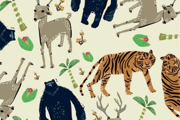 卡通动物老虎 鹿印花矢量图服装纺织面料数码印花花型素材
