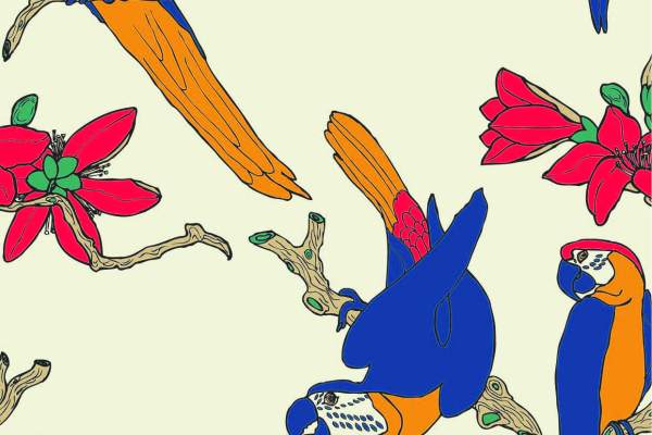植物花卉动物鹦鹉印花矢量图服装纺织面料数码印花花型素材