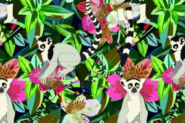 植物花朵动物猴子印花矢量图服装纺织面料数码印花花型素材