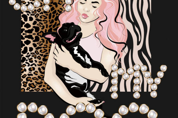 女孩字母豹纹背景印花矢量图服装裁片T恤烫图印花花型素材