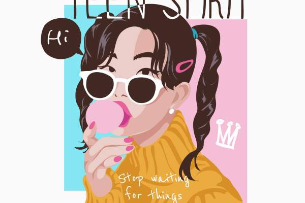 女孩字母印花矢量图服装裁片T恤烫图印花花型素材