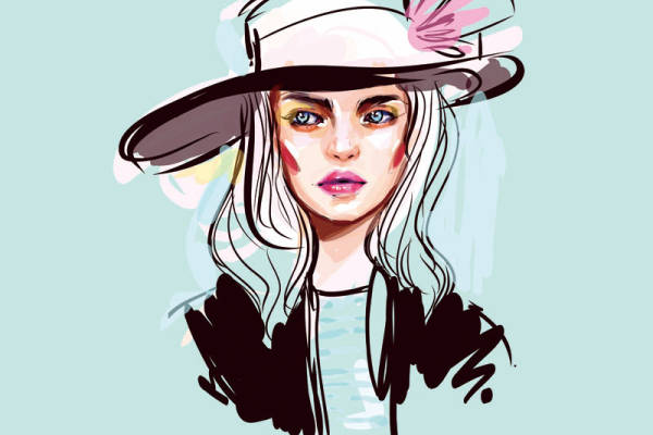 女士人物背景印花矢量图服装裁片T恤烫图印花花型素材