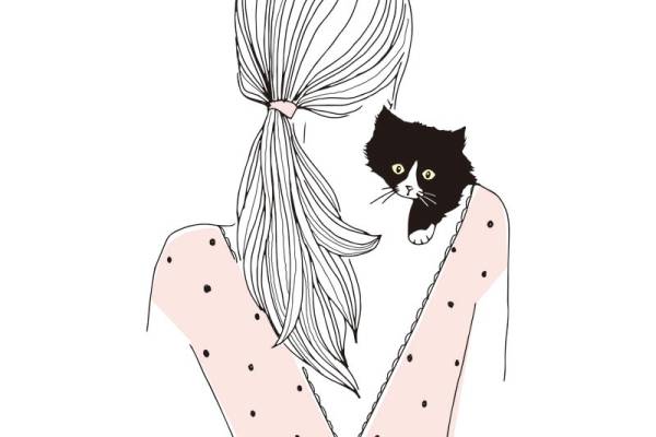 女孩背景猫咪印花矢量图服装裁片T恤烫图印花花型素材