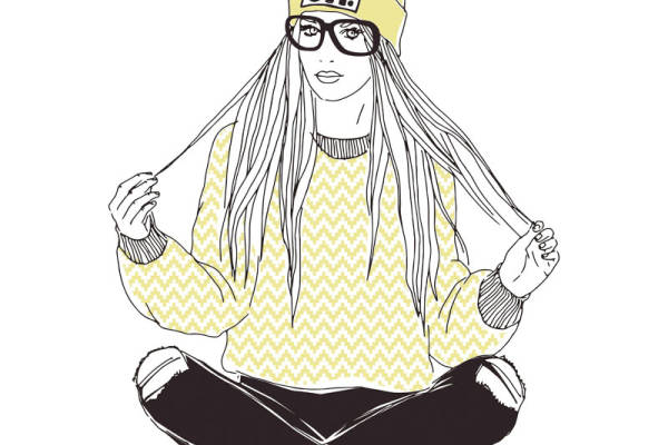 长发女孩印花矢量图服装裁片T恤烫图印花花型素材