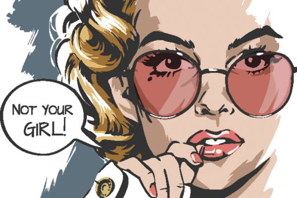 墨镜女孩字母印花矢量图服装裁片T恤烫图印花花型素材