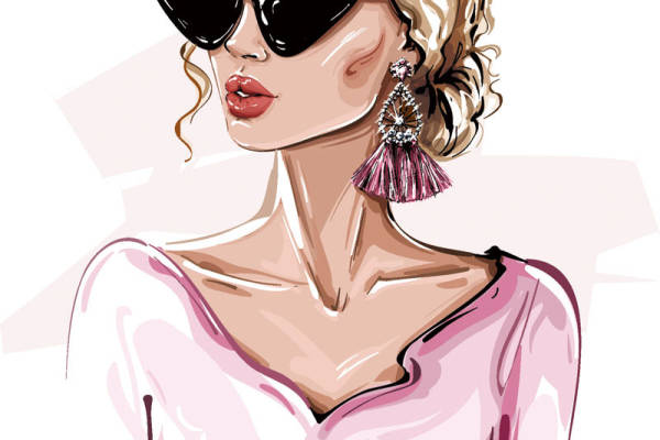 墨镜女孩字母印花矢量图服装裁片T恤烫图印花花型素材