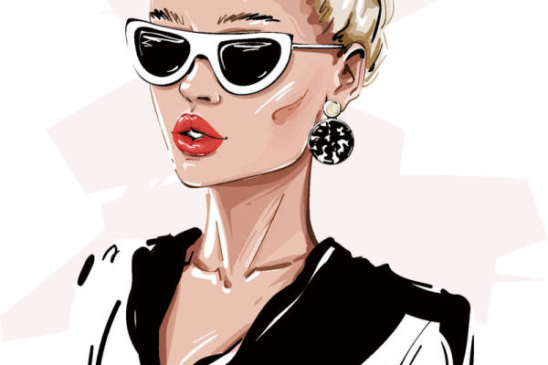 墨镜女孩字母印花矢量图服装裁片T恤烫图印花花型素材