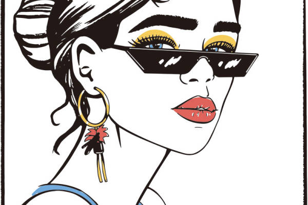 墨镜女孩字母印花矢量图服装裁片T恤烫图印花花型素材