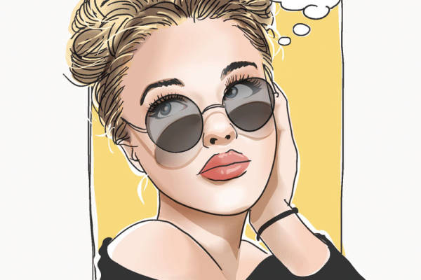 墨镜女孩字母印花矢量图服装裁片T恤烫图印花花型素材