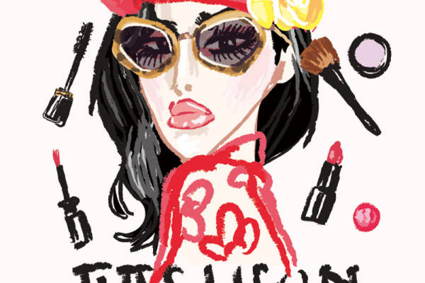 女士人物化妆品字母印花矢量图服装裁片T恤烫图印花花型素材