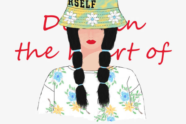 双辫女孩字母印花矢量图服装裁片T恤烫图印花花型素材