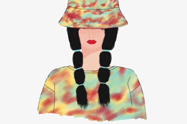 双辫女孩印花矢量图服装裁片T恤烫图印花花型素材