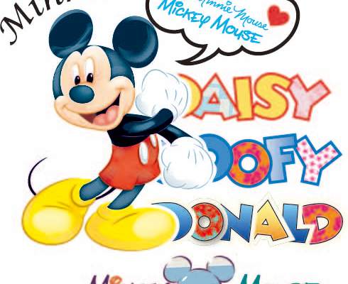 卡通动漫米奇字母印花矢量图服装裁片T恤烫图印花花型素材