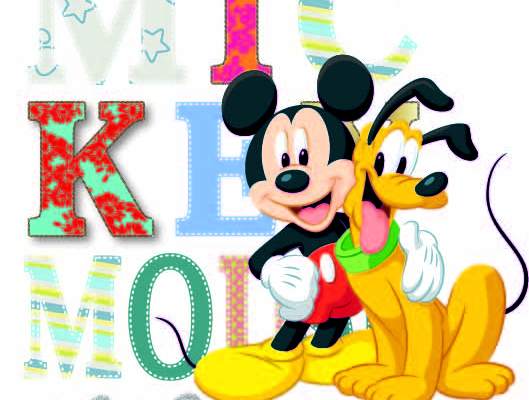 卡通动漫米奇布鲁托字母印花矢量图服装裁片T恤烫图印花花型素材