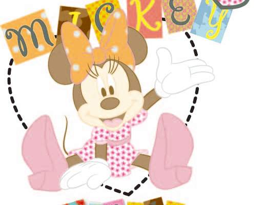 卡通动漫米妮字母花卉印花矢量图服装裁片T恤烫图印花花型素材