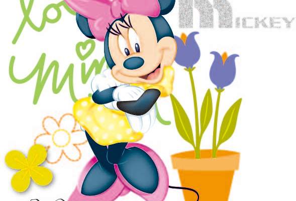 卡通动漫米妮字母花卉印花矢量图服装裁片T恤烫图印花花型素材