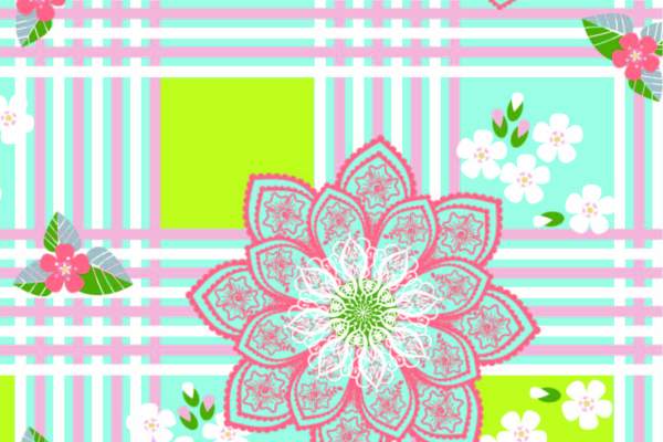 几何线条格子花朵印花矢量图服装纺织面料数码印花花型素材