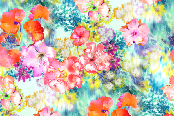 色彩涂鸦植物花朵印花图案服装纺织面料数码印花花型素材