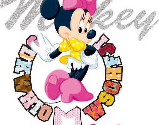 卡通动漫米妮潮牌字母印花矢量图服装裁片T恤烫图印花花型素材