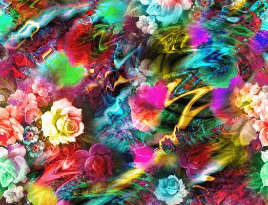 霓虹色彩植物玫瑰花印花图案服装纺织面料数码印花素材