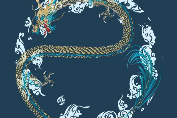 古典云纹飞龙印花矢量图服装裁片T恤烫图印花花型素材