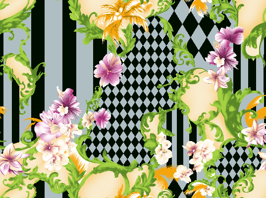 植物花卉线条马赛克印花矢量图服装纺织面料水印数码印花金昌花型素材