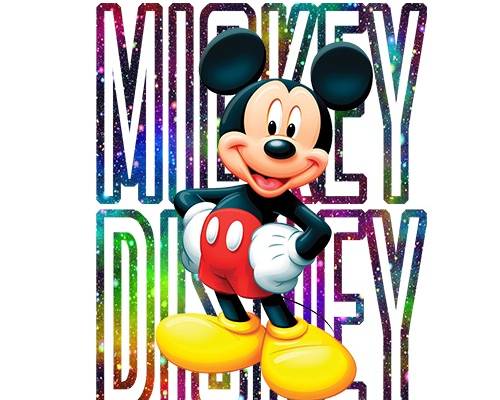 霓虹色字母卡通米奇潮牌印花矢量图服装裁片T恤烫图印花花型素材