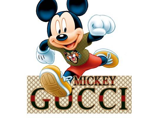 字母潮牌GUCCI卡通米奇印花矢量图服装裁片T恤烫图印花花型素材